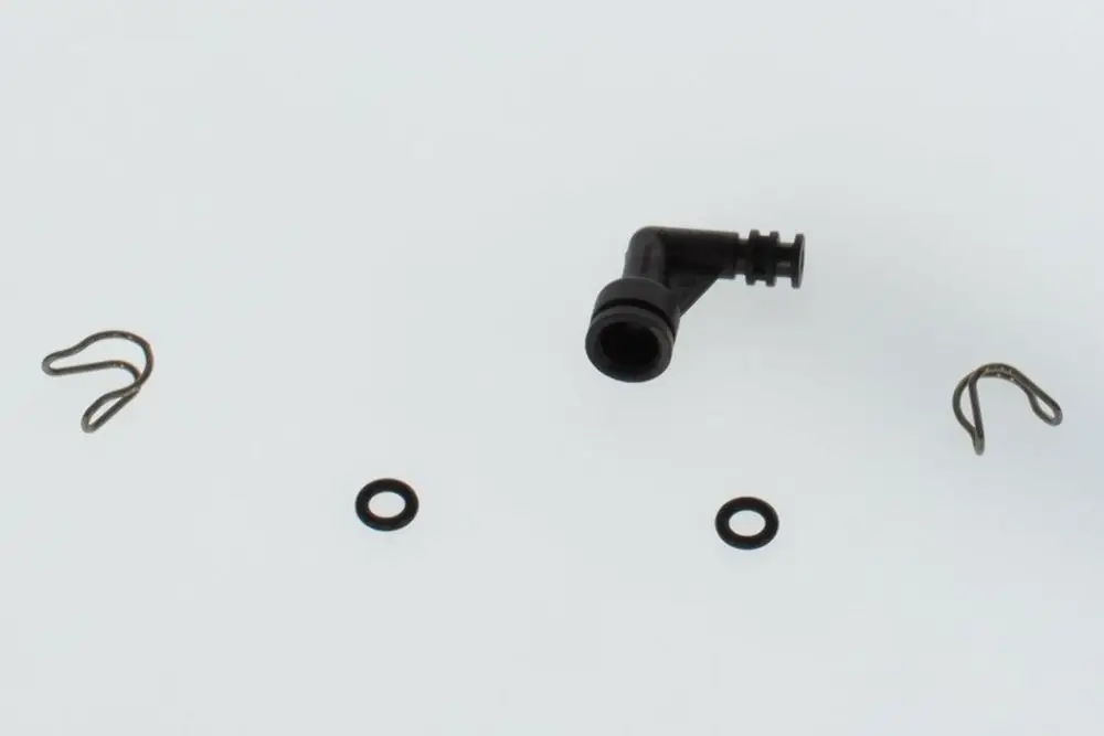 BOSCH Bogen aus schwarzem Kunststoff mit zwei Clip-Befestigungen und einer Dichtung, angeordnet auf einem weißen Hintergrund.